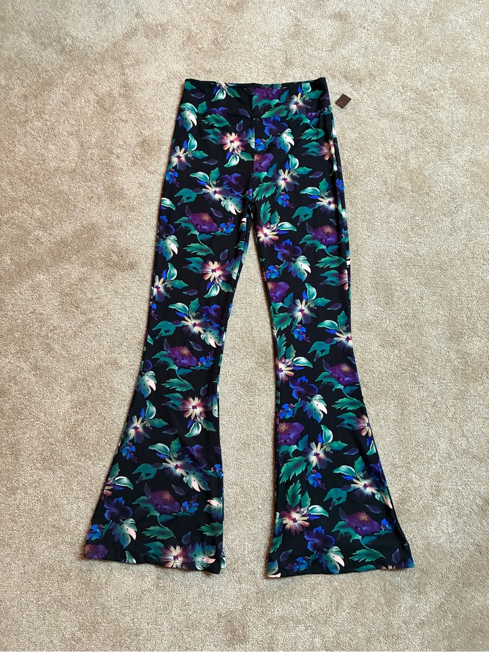 NWT Leggings Depot Floral High Waisted Palazzo Flare Pants M